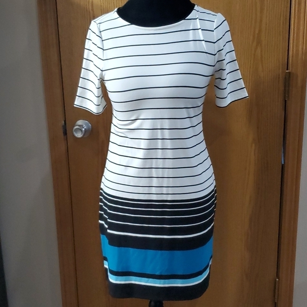 WHBM striped short  sleeve midi dress